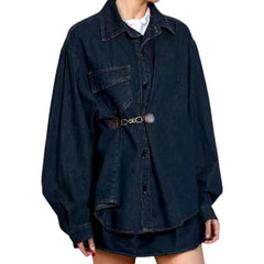 Fashionable medium length women's jean jacket