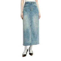 Casual vent light washed denim skirt