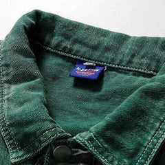 Patchwork green men's denim jacket