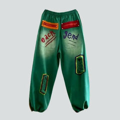 Baggy embroidered denim pants for women