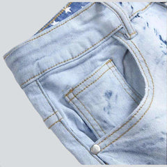 Tie-dyed star embroidery men's jeans