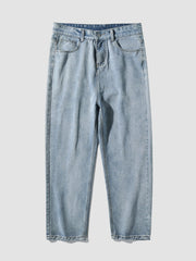 Retro Japanese Washed Loose Straight Long Jeans