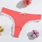 10pcs Lace Trim Cotton T-back Underwear