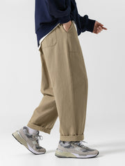 Retro Japanese Straight Textured Splicing Trousers