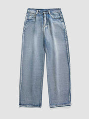 Retro Japanese Washed Loose Straight Long Jeans