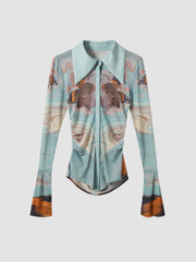 "Gagosian" Printed Stretch Mesh Shirt