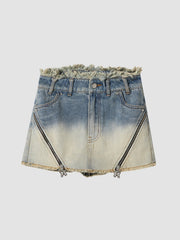 "Binary Gradient" Dirty Washed Short Jeans Pants