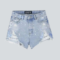 Wide distressed denim shorts