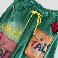 Baggy embroidered denim pants for women