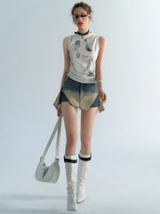 "Binary Gradient" Dirty Washed Short Jeans Pants