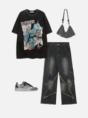 Broken Butterfly Print Washed Tee