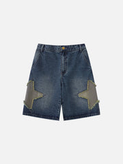 Star Tassel Patch Gradient Denim Shorts