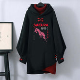 Sakura Letter Buckle Vintage Hooded Sweatshirt Dress