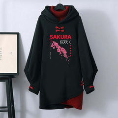 Sakura Letter Buckle Vintage Hooded Sweatshirt Dress