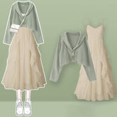 Chic Cardigan Sweater Flouncing Slip Dress Set