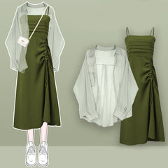 Chic Cardigan Backless Suspender Dress