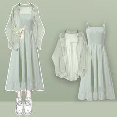 Chic Cardigan Backless Suspender Dress