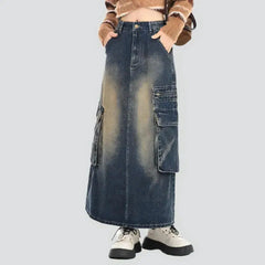 Voluminous long denim skirt for ladies