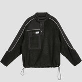 Dark Patchwork Drawstring Sherpa Sweatshirt