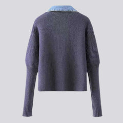 Mixed-fabrics oversized denim jacket for ladies