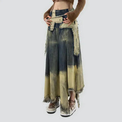 Dip-dyed embroidered jeans skirt for ladies