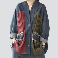 Color knitted jeans jacket for ladies