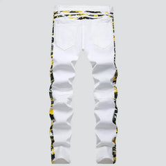 Bright print bands mid-waist jeans