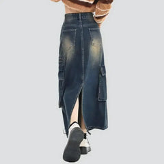 Voluminous long denim skirt for ladies