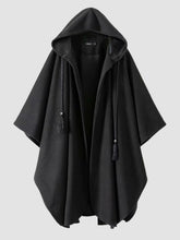 Dark Hooded Long Cape Woolen Coat
