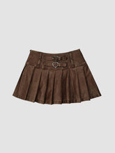 Short High Waist Pleated Leather Skirt