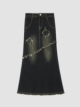 Raw Edge Retro Fishtail Denim Skirt
