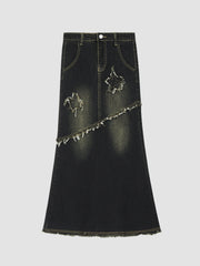 Raw Edge Retro Fishtail Denim Skirt