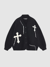 Embroidered Cross V-neck Knitted Cardigan