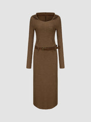 Knitted Hooded Long Sleeve Dress