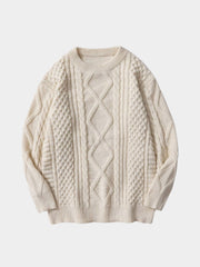 We Love Street Solid Color Woven Pattern Knit Sweater