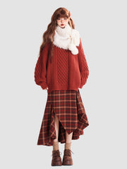 Red Plaid Irregular Skirt
