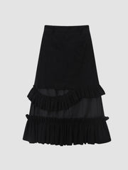 Black Corduroy Mid Length Skirt