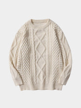 Solid Color Woven Pattern Knit Sweater