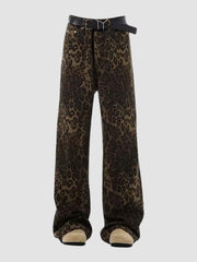 Retro Leopard Print Straight Loose Pants