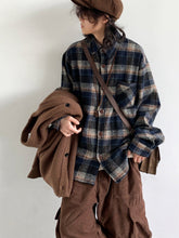Retro Plaid Neutral Long Sleeve Loose Shirt