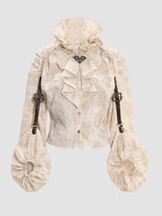 Steampunk Stand Collar Ruffled Linen Shirt