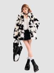 Black & White Plush Fur Coat