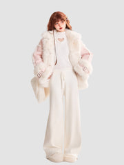 White Knitted Drawstring Straight Drape Pants