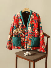 Large Flowered Thickened Cotton Buckle Cardigan