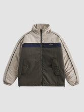 Retro Color Blocked Loose Cotton Coat