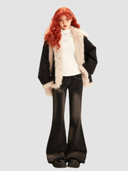 Black Washed Slim Long Bootcut Jeans