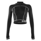 Half Zipper Topstitched Letter Print Long Sleeve