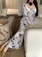 White Butterfly Fit Velvet Dress