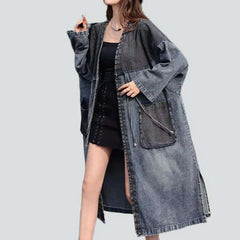 Sanded dark denim coat for women