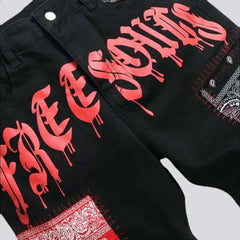 Painted men's cargo-pocket jeans